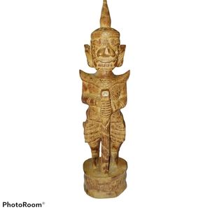 Vintage statue wood craved Thai Yakshas temple gua